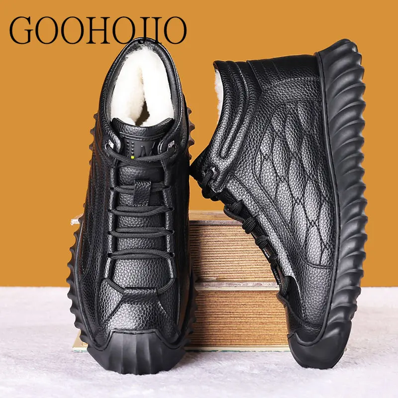 

Keep Warm with Velvet Business Man Shoes Lace Up Non-slip Hard-Wearing Work Simple All-match Fashion Casual Leather Hiking Shoes