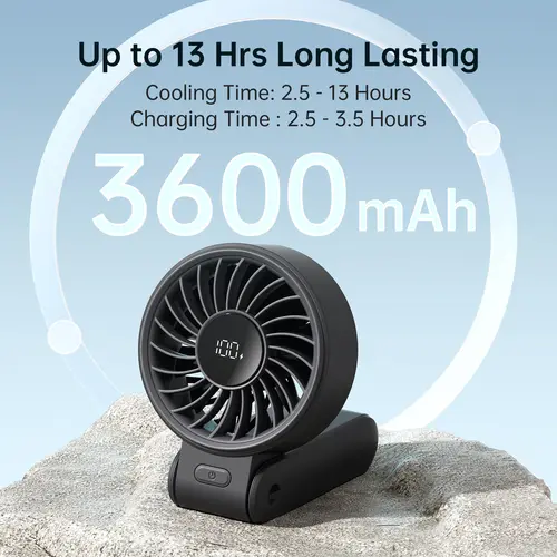 JISULIFE Portable Handheld Fan with LED Display,5 Speeds,5000mAh,150°Folded,3-IN-1 Hand/Desk/Neck Multifunction Personal Fan - Image 11