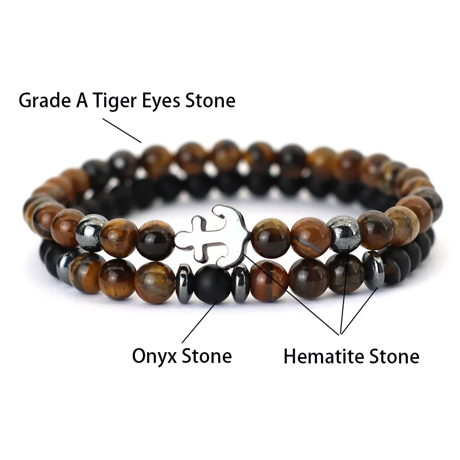 Natural Howlite Tiger Eyes Stone Anchor Bracelet For Men