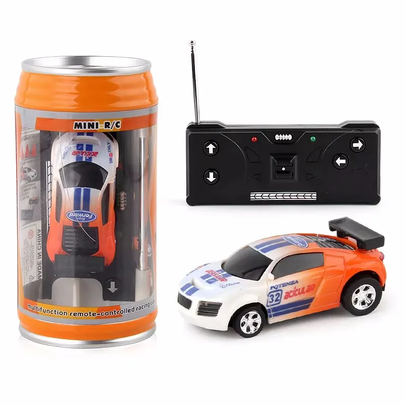 Mini Cans RC Car Battery Plastic Remote Control Racing Mini Racing with Barricades Kids Boys Holiday Gift