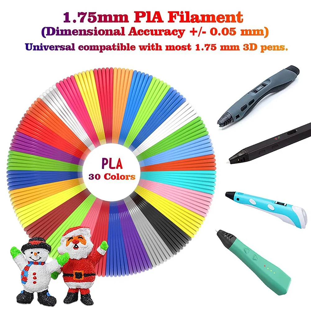 3D 펜 필라멘트 리필 30가지 색상, 3D 펜 필라멘트 PLA 1.75Mm, 무독성, 부드러운 인쇄 리필