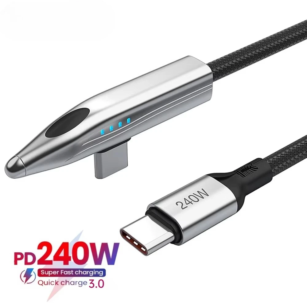 240W 100W 기차 모양 고속 충전 케이블 90 °   엘보 타입 C 충전기 타입 C to 타입 C 케이블 (삼성 S24 S25, 아이폰 16용)