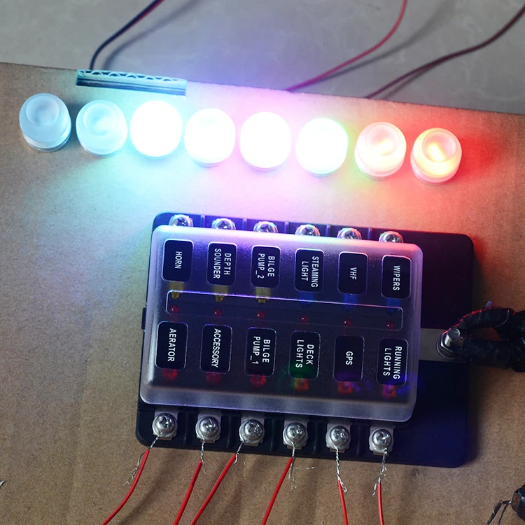12V 24V Blade Fuse Box Holder 12/6 Ways Modified Fuse Box Terminal Block with LED Warning Light for Car Boat Marine Trike