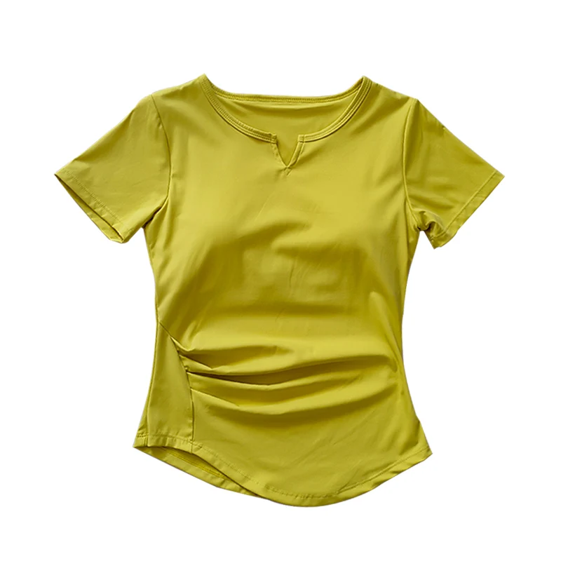 V-neck Tie Breast Pad Yoga Suit Short Sleeve Women's Gym Summer Slim Training Fitness Top Quick Dry Running T-shirt Clothing sports t shirt yoga top yoga shirt sports shirt yoga suit