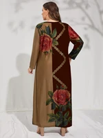 Plus Size Winter Dress Woman Female Long Sleeve Contrast Multicolor Floral Elegant Dress Large Curvy Size Women Clothing - Image 5