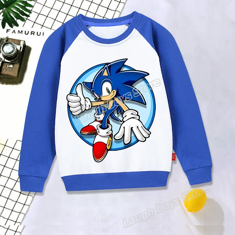 thumbnail image 1 of Sudadera con cuello redondo de Sonics, sudadera con figuras de juego, bloques de color, hombros caídos, manga larga, pulóveres holgados, moda informal, 1 of 5
