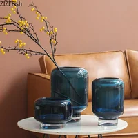 Deep Blue/black Glass Vase Minimalism Floral Vases Desk Decoration Flower Arrangement Hydroponics Flower Pots Modern Home Decor 1
