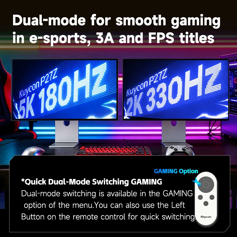 KUYCON P27Z 27인치 5K 180Hz 멋진 사운드와 비전을 제공하는 트리플 스크린 모니터, 게이밍 데스크탑용 알루미늄 수직 모니터