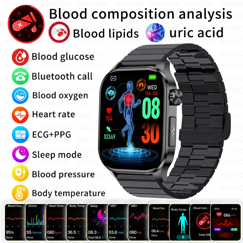 Smartwatch Ecg + Ppg Per Uomo, Acido Urico, Smart Watch Per Glucosio Nel Sangue Non Invasivo, Batteria Grande, Chiamata Bluetooth, Smar Lipidico Nel S