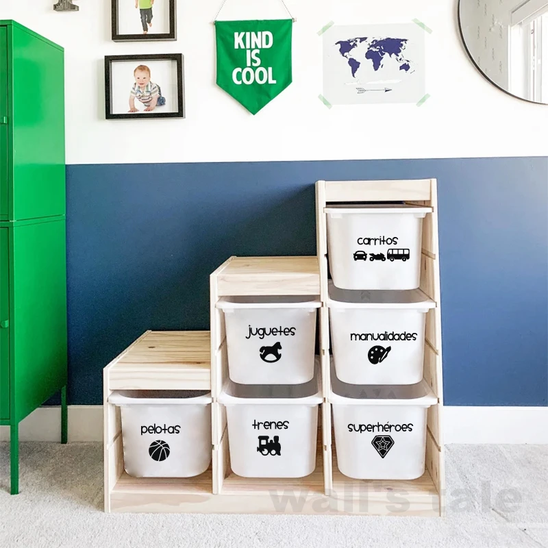 Spanish Girls Boys TOY LABELS Vinyl Sticker Etiquetas Español Niños Pegatina Etiquetas en Español Niñas Playroom Toy Bin Label