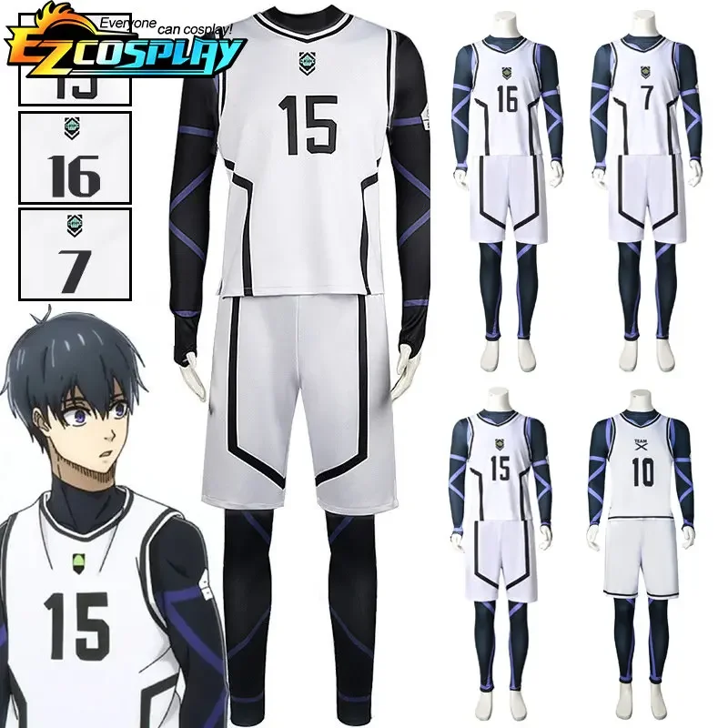 

Yoichi Isagi Team White Uniform Anime Blue Lock Cosplay Costume Seishiro Nagi Wig Shoei Baro Football Jersey Sportswear