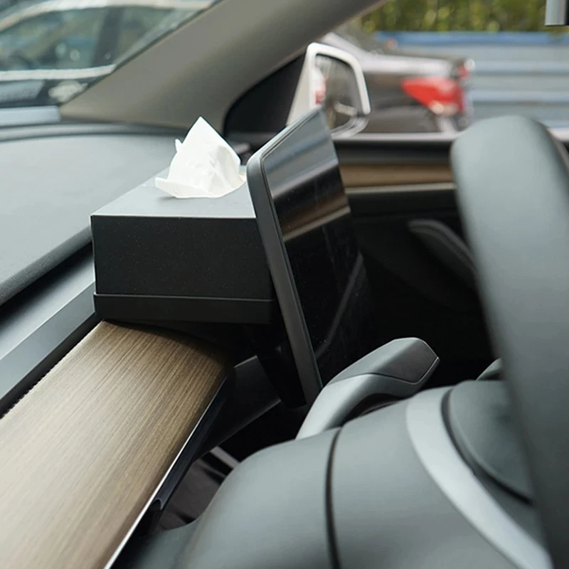 For Tesla Model 3 Y Screen Rear Storage Box Hidden Srorage Tray TPE Tissue Box Organizer Tray New Upgrade Interior Accessories