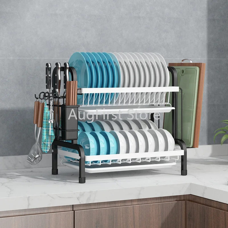 

2/3 Tier Heavy Duty Kitchen Shelf Rack Drying Drain Storage Holders Plate Dish Black Stainless Steel