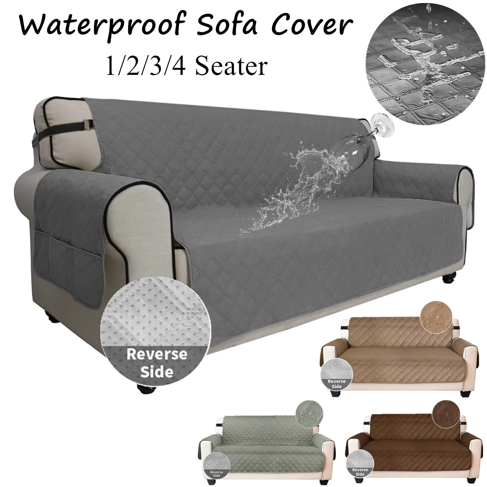 Waterproof Reversible Quilted Sofa Covers For 1/2/3/4 Seater Sofa