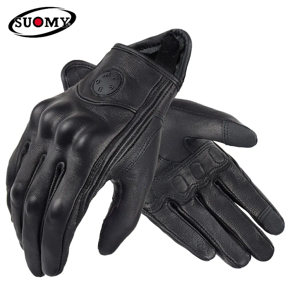 Suomy Guanti Da Moto In Pelle Vintage Full Finger Attrezzatura Da Moto Donna Uomo Black Atv Rider Sports Protect Glove Guantes