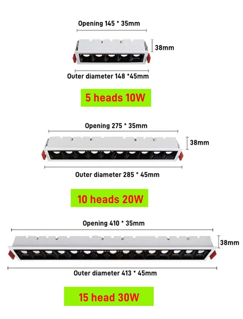 Description Picture 4 of itemDimmable LED grille light 10W/20W/30WAC110V220V line light embedded without main light tube light ceiling light indoor lighting