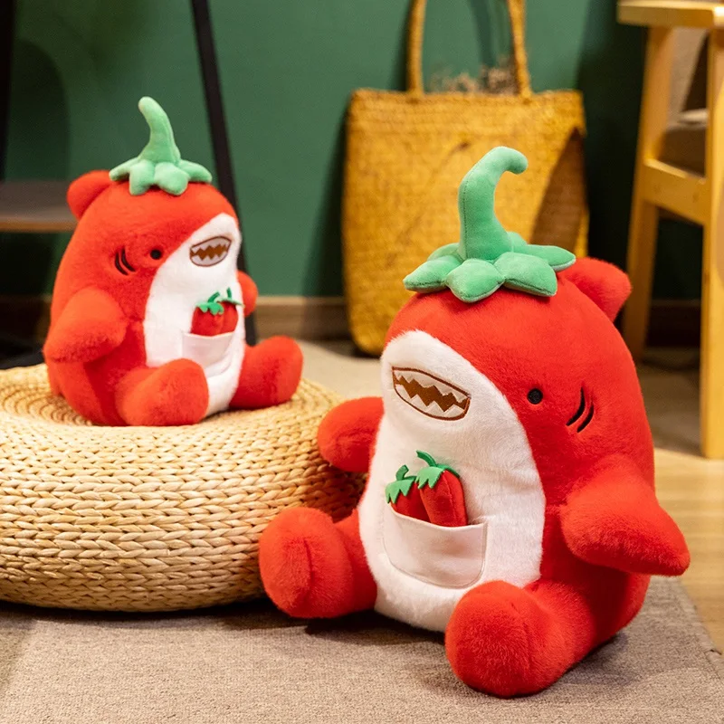 Red Pepper Shaped Shark Plush Toy Soft Stuffed Animal Chili Style Creative Gift for Kids Birthday