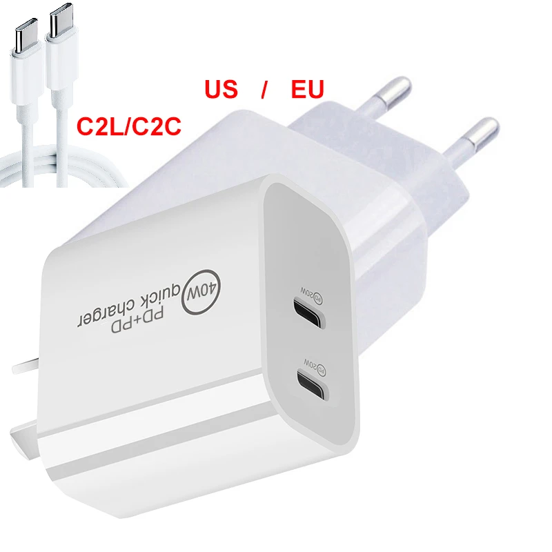 usb c 61w 40W Dual PD USB-C Power Adapter Charger Fast Charger EU/US Plug for iPhone 13 12 mini pro Ipad Google Pixel 6 5 4 3 2 usb c 30w