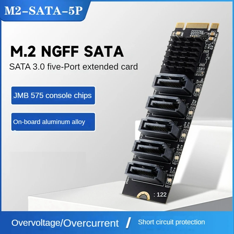 

Плата расширения M.2 NGFF SATA на 5 портов SATA3, плата мастер JM582 с радиатором из алюминиевого сплава, без привода, поддержка SATA PM