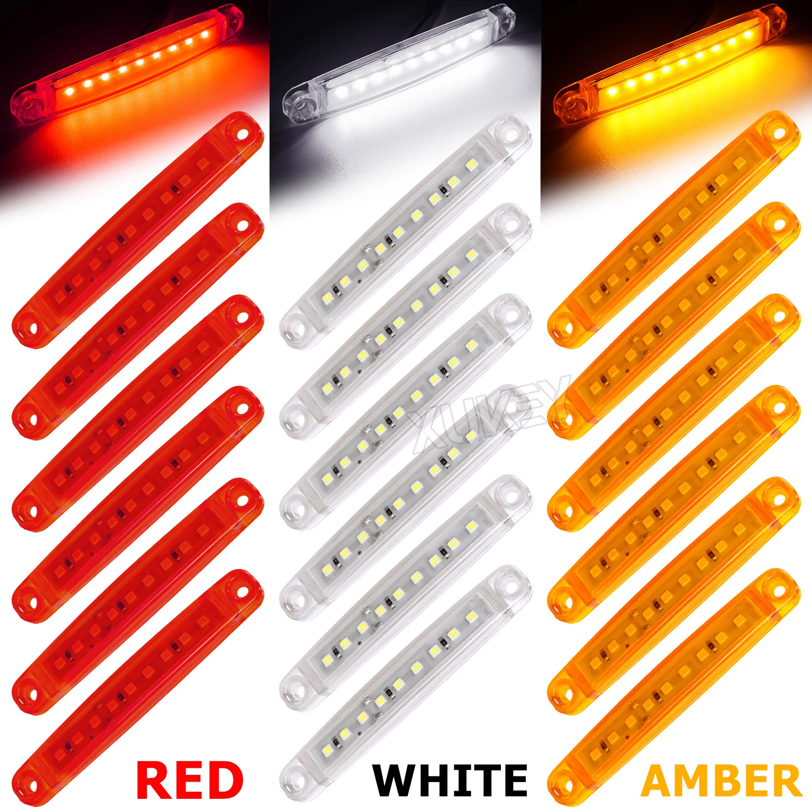 6pcs LED Truck Side Marker Lights 12V Amber White Red Indicator Lorry Trailer UTE Turn Signal Side Front Position Clearance Lamp
