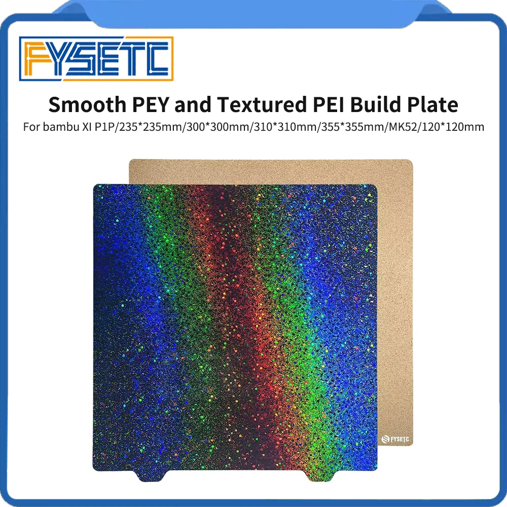Fysetc Smooth Pey E Textured Pei Build Plate Double Side Printing Lamiera D'Acciaio Per Prusa Mk4 Mk52 Bambu P1P/X1 Voron Stampante 3D