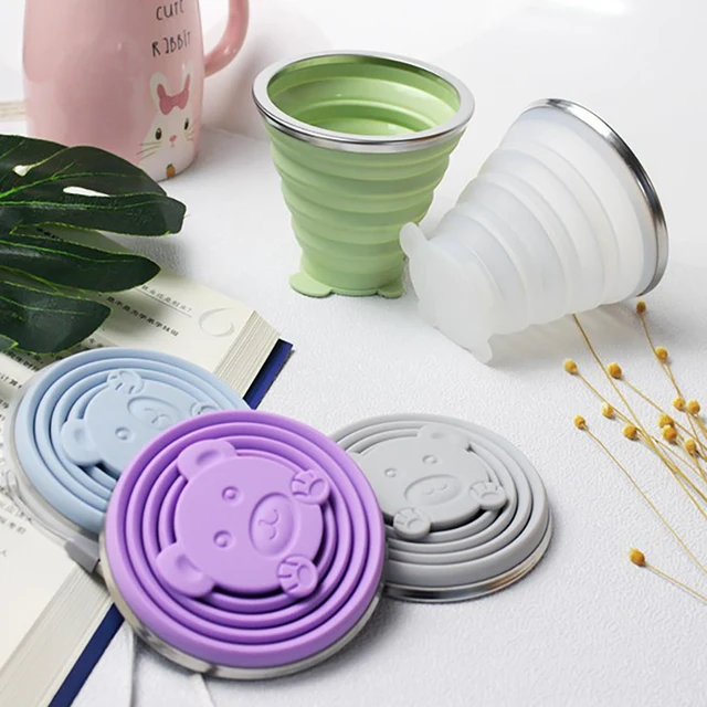 180/320ML Silicone Collapsible Travelling Cups Reusable & Portable Drinking Cup with Lids for Outdoor Hiking/Camping 4