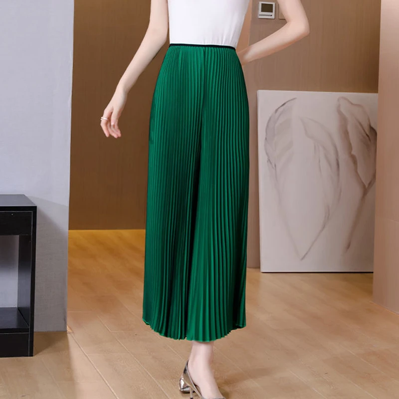 2024 Spring Women's Pants Long Loose Wide Leg  Elastic Pleated  Skirt  Long  High Waist Pants  sweatpants women