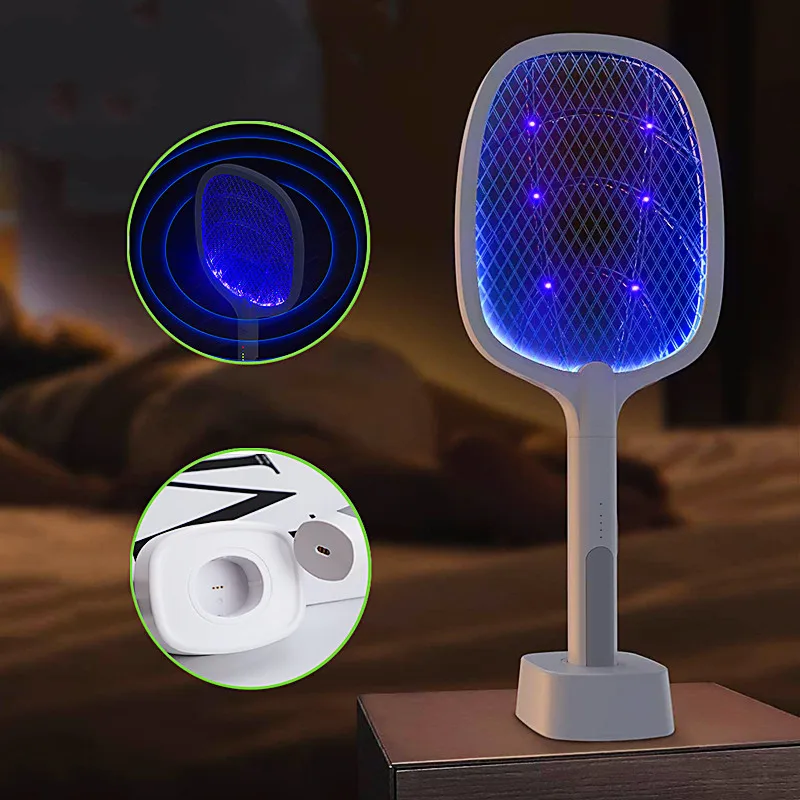 전기 모기 킬러 플라이 스와터 트랩, USB 충전식 모기 라켓 곤충 킬러, UV 라이트 포함, 비행 벌레 킬러 도구