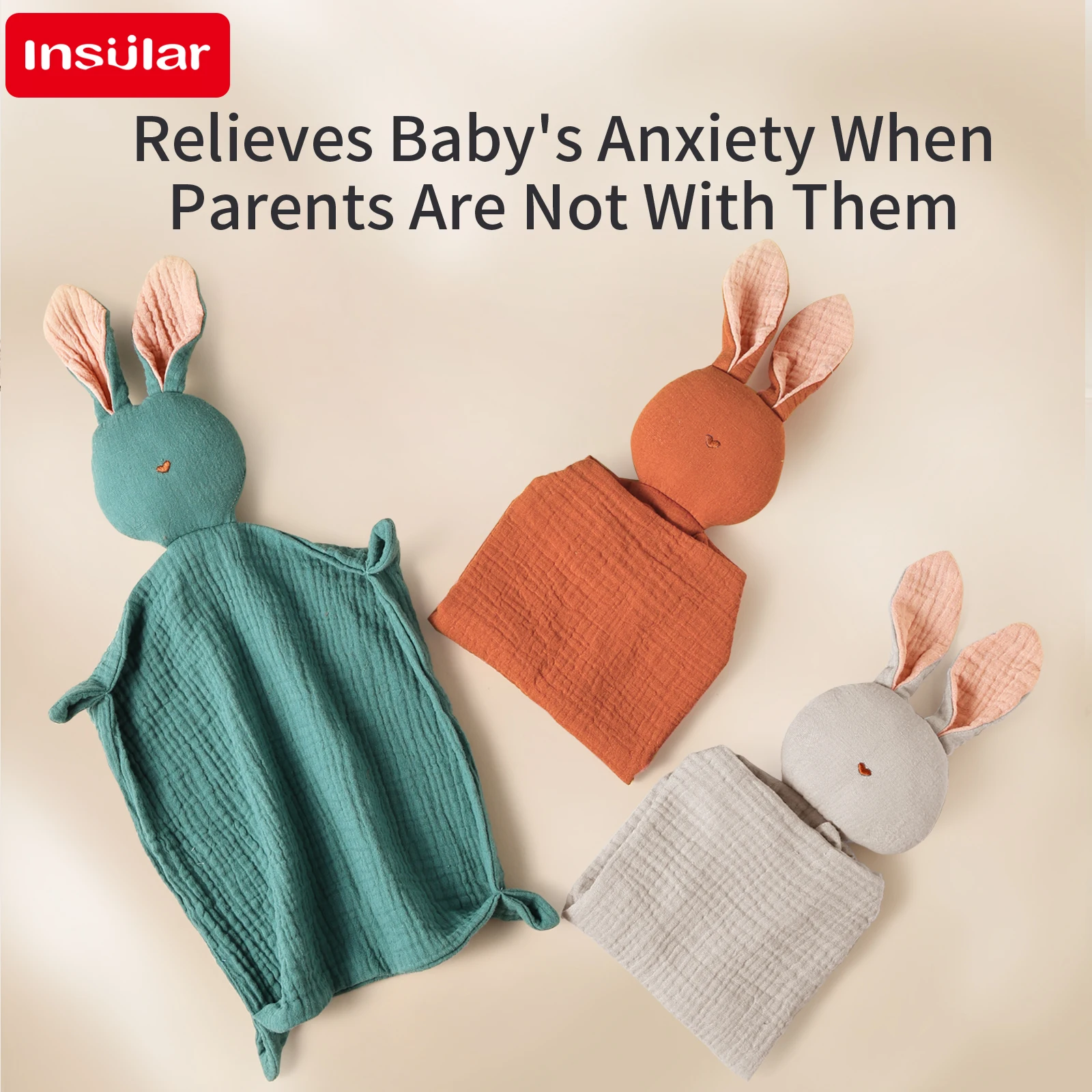 INSULAR Baby Soothing Towel Muslin Cotton Infant Cartoon Handkerchief Cute Bunny Kids Sleep-help Toy Gauze Appease Doll
