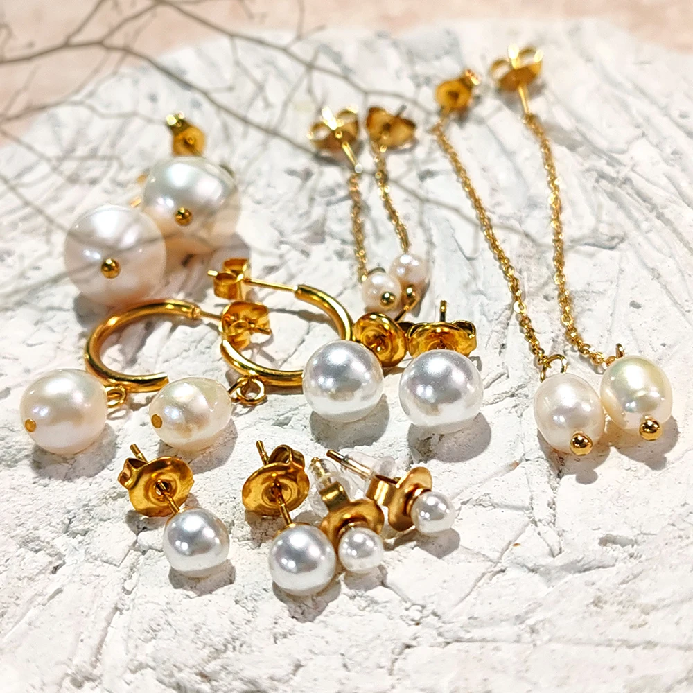 Freshwater Pearl Drop Earrings Stainless Steel Women's Jewelry Set-drop earrings pearl earrings