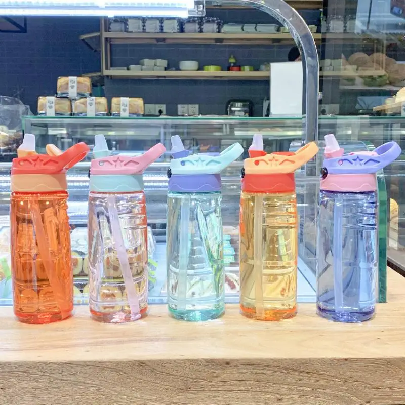 550ml Water Bottle Cartoon Portable Tumbler Kid Safety Leakproof Straw Mug Baby Feeding Sippy Cup Outdoor Travel Drinking Kettle