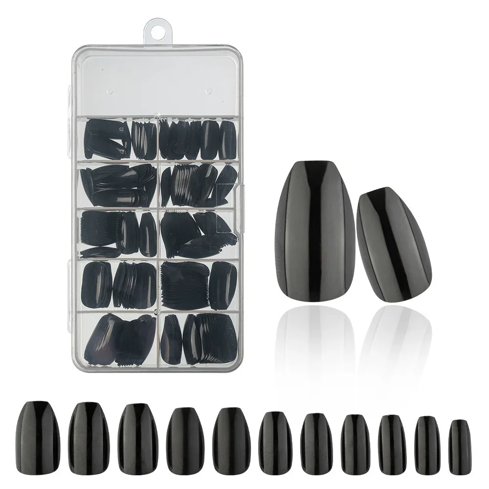 

240 Pieces of Solid Color Bright Surface Coffin Nail Short Ballet Wearing Nail Piece Fake Nail Piece