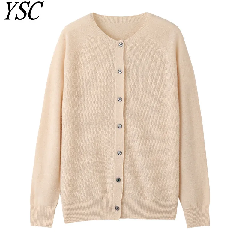 

2024 New models Women Knitted Cashmere wool blend Cardigan Threaded round neck Long sleeved High-quality Loose fitting Cardigan