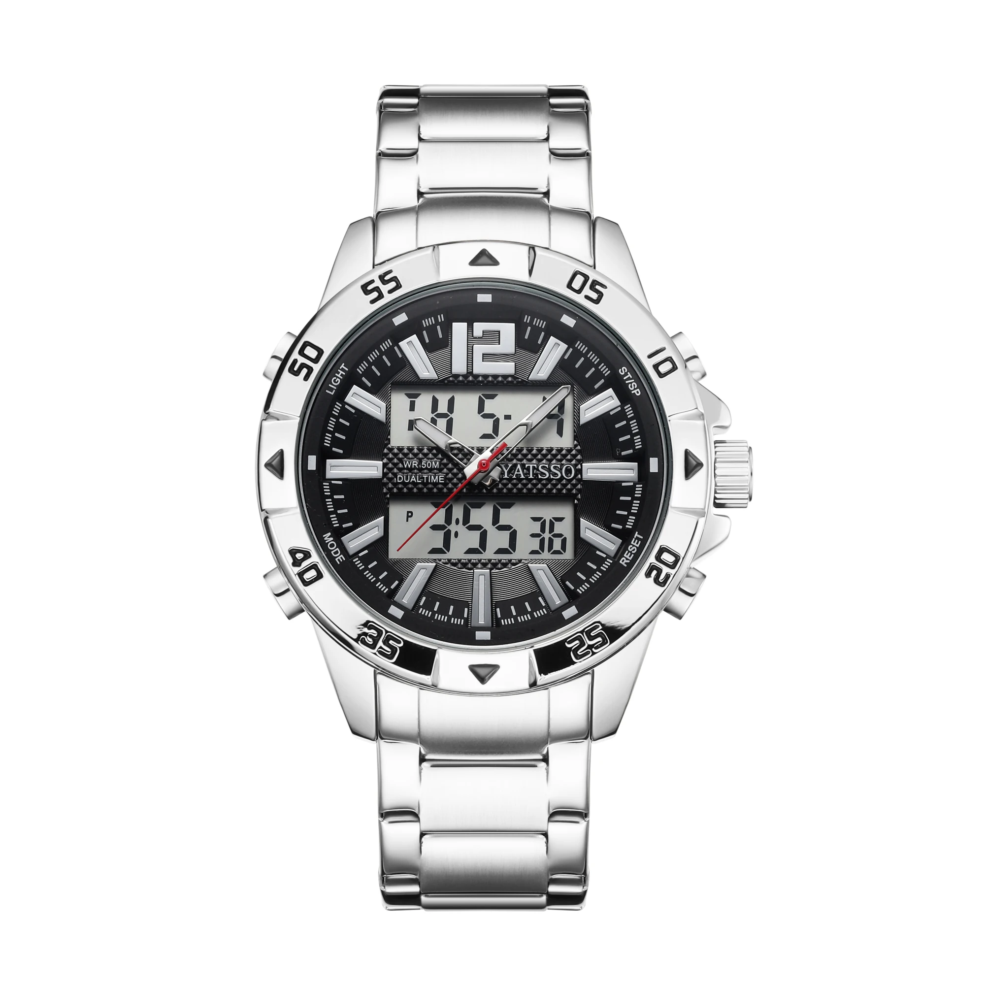 Men's Dual Time Hybrid Sport Watch - Stainless Steel, 50M Waterproof, Multifunctional Quartz Design