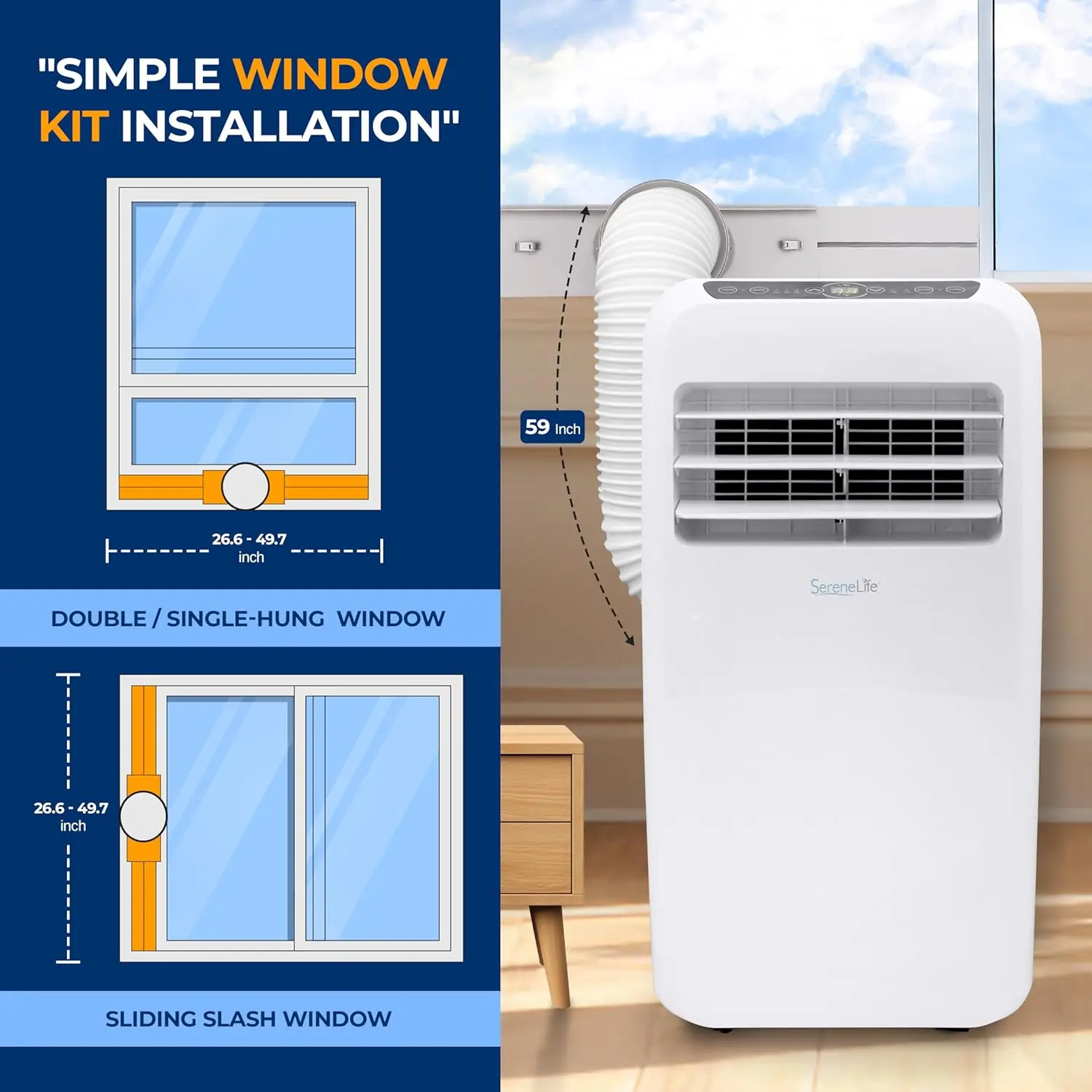 Air Conditioner Portable 10,000BTU with Built-in Dehumidifier+Heat-Portable AC unit for rooms up to 450 sq ft-Remote Control