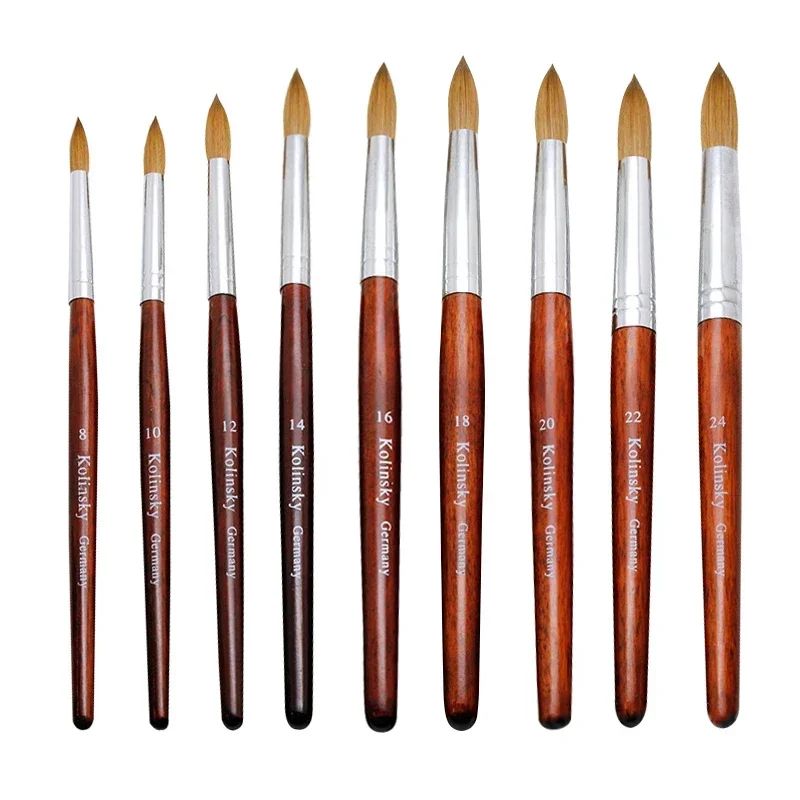 Kolinsky Acrylic Nail Brush Red Nail Art Mink Brush Wood Handle Gel Builder Manicure Brush Drawing Tools Size 8-24 for Beginner 3