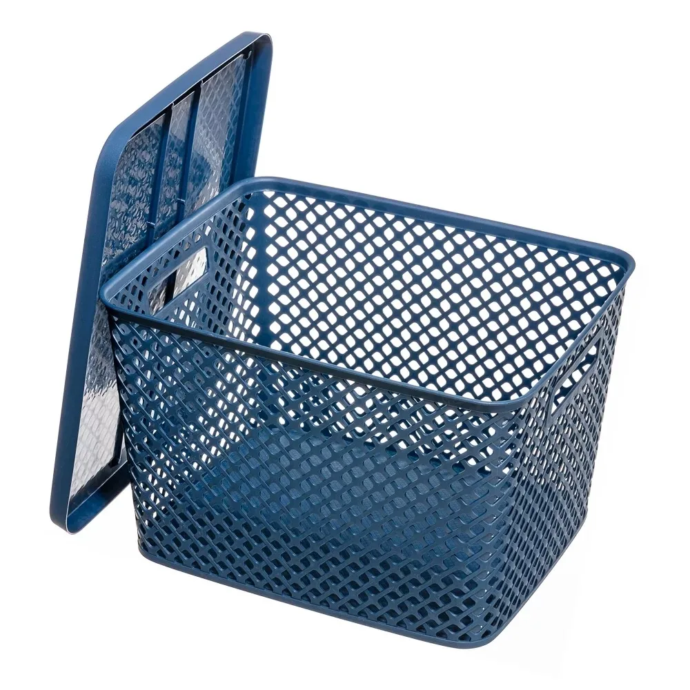 

Extra Large Decorative Plastic Storage Basket w/Lid, Blue Cove