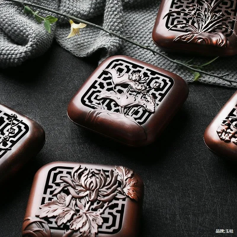 Mini Alloy Incense Box Coil Incense Burner Plum Blossom Bamboo Chrysanthemum 4-Gentlemen Zen Sandalwood Burner Home Decoration