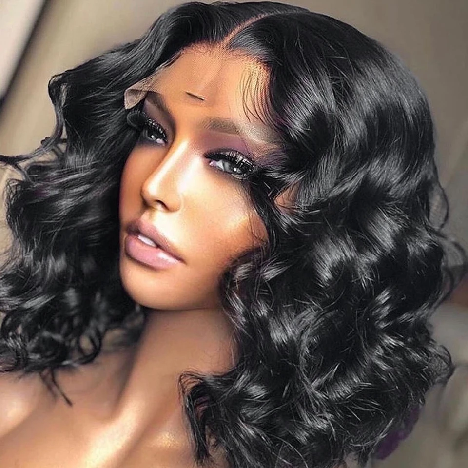 

Soft 180%Density 26Inch NaturalShort Bob Body Wave Lace Front Wig For Women With Baby Hair Heat Resistant Fiber Hair Daily Wig