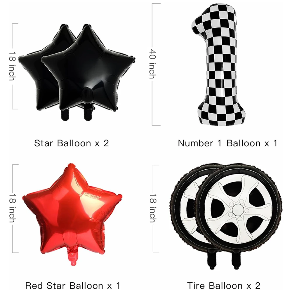 Rennparty, Rennstrecke, Bodenläufer, schwarz, weiß, karierte Foliennummer, Hot Wheel-Luftballons, Kinder, Formel 1, Rennwagen, Geburtstagsdekorationen – Detail 14