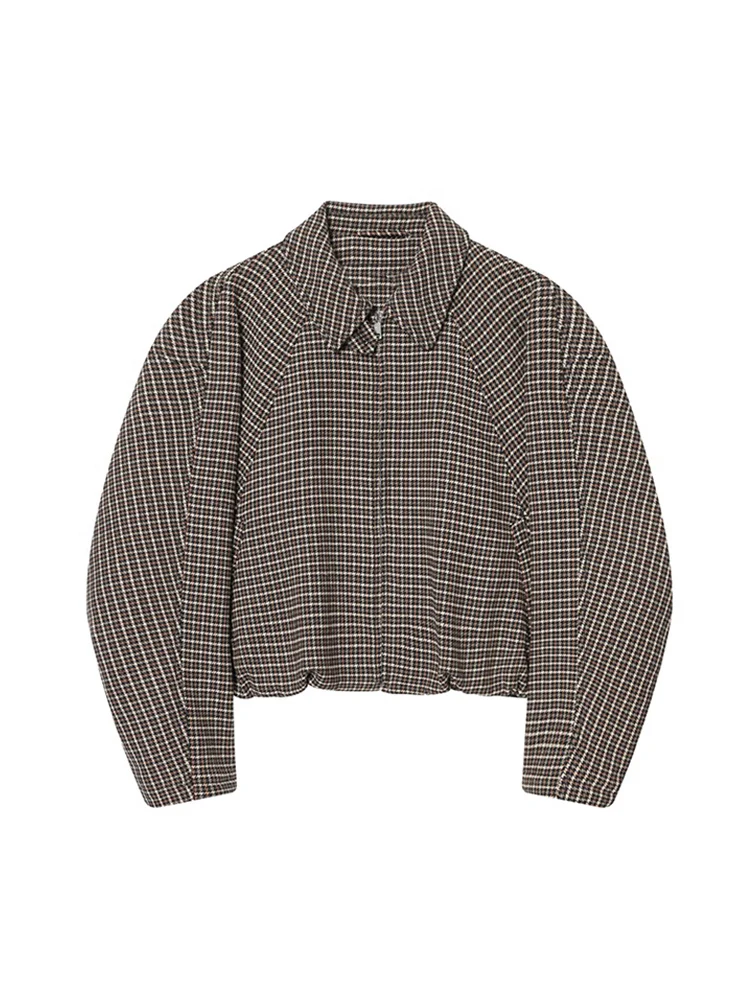 New Women's Casual Skirt Set Fashion Commuter Lapel Long Sleeve Pilot Jacket Coat Casual Houndstooth Plaid Mini Skirt Suit