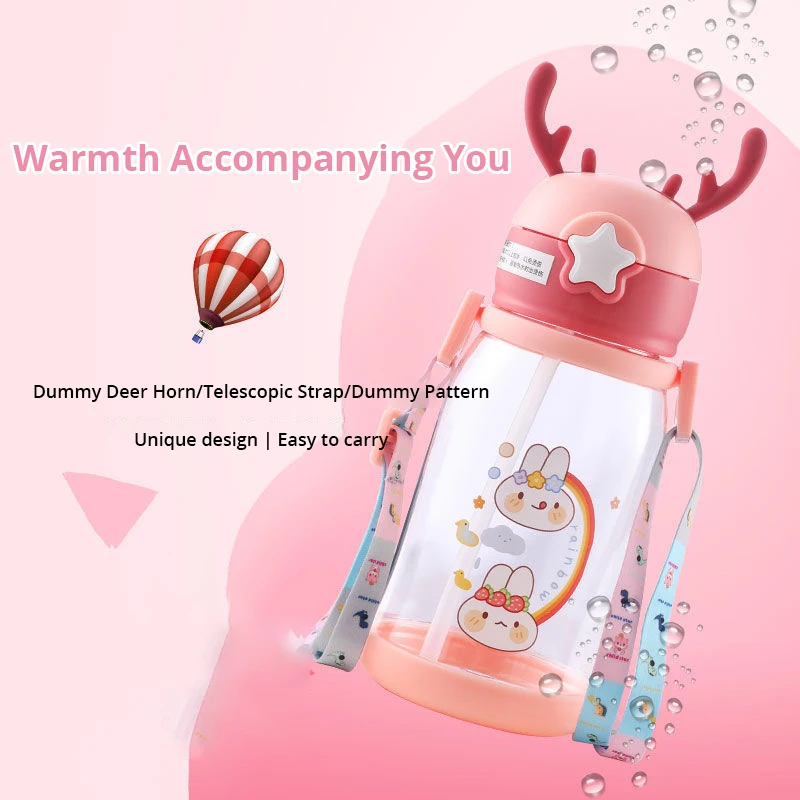 1pc 600ml Kids Water Sippy Cup Antler Creative Cartoon Baby Cups with Straws Leakproof for Outdoor Childrens Cup sports water bottle sports bottle water bottle plastic water bottle stainless steel water bottle tea water bottle plastic cup