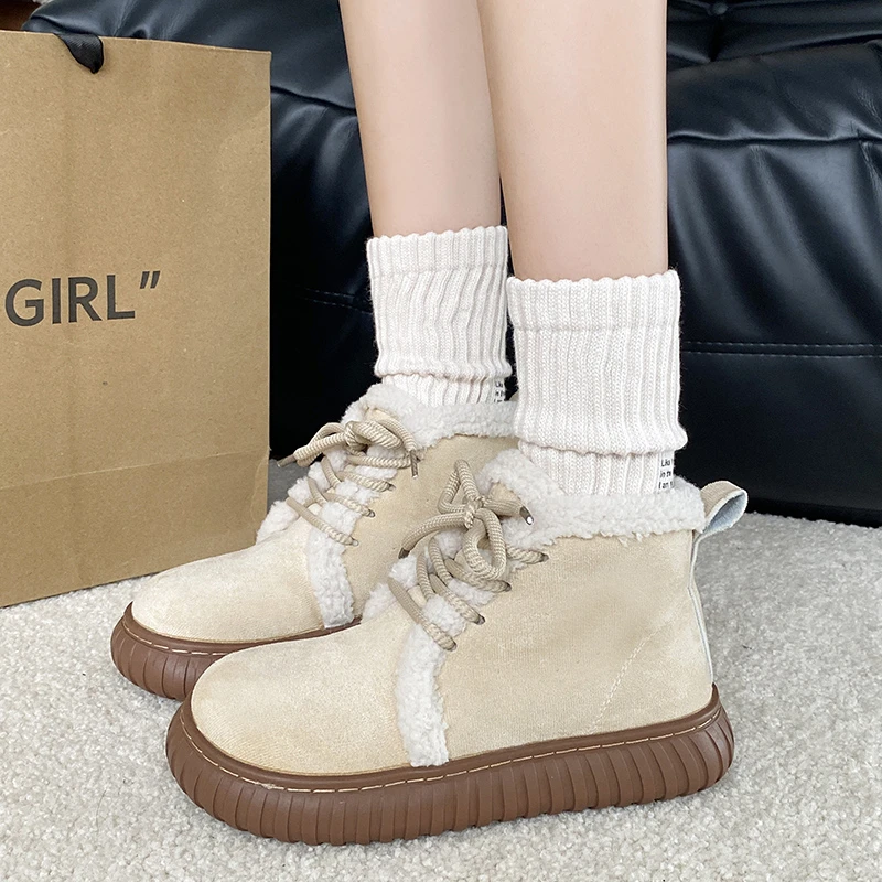 

Женские ботинки на платформе, удобные сапоги из хлопка, на мягкой подошве, со шнуровкой, модная Уличная обувь в английском стиле, 35-40