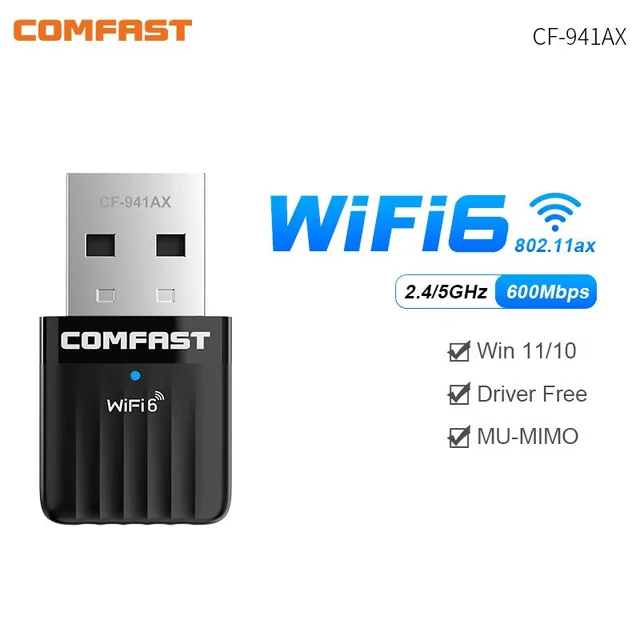 Адаптер Wi-Fi 6 Mini USB WIFI 6 Dongle Сетевая карта 2,4 ГГц Cle Wi-Fi Lan Адаптер Драйвер Бесплатный ПК Ноутбук 600M 300M 150M Приемник 1