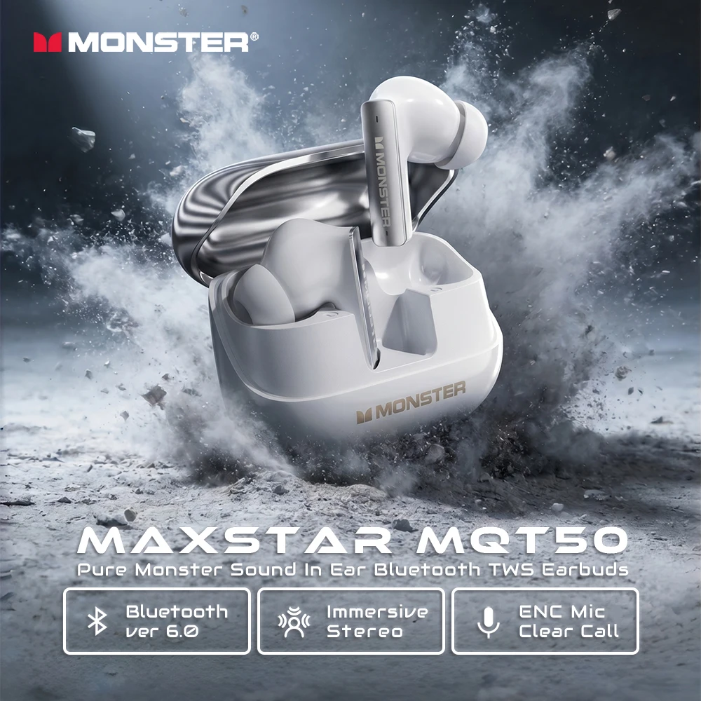 몬스터 MQT50 블루투스 6.0 스포츠 이어버드 ENC 통화 소음 제거 헤드폰 IPX4 방수 TWS 무선 이어폰 (마이크 포함)