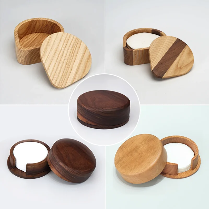 51/53/58MM Coffee Filter Paper Storage Box Solid Wood Round Mocha Pot  Filter Paper Dust-proof Storage Box Filter Paper Holder 6