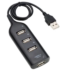 High-Speed 4-Port USB 2.0 Hub with Power Adapter and Cable (Black)