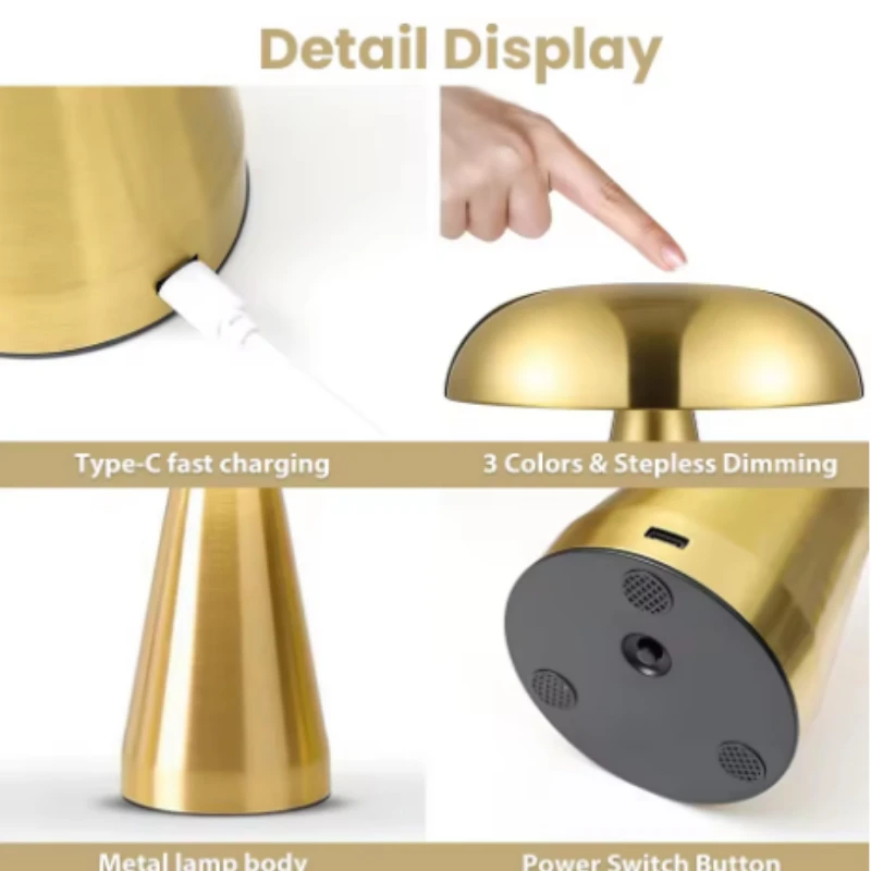 LED Table Lamp Touch Sensor Desktop Night Light Rechargeable Wireless Reading Lamp for Restaurant Hotel Bar Bedroom Decor Light