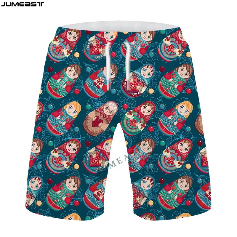 Jumeast Y2k Men Women 3D Printed Russian Doll Shorts Trunks Board Shorts Beach Casual Sweatpants Short Pants
