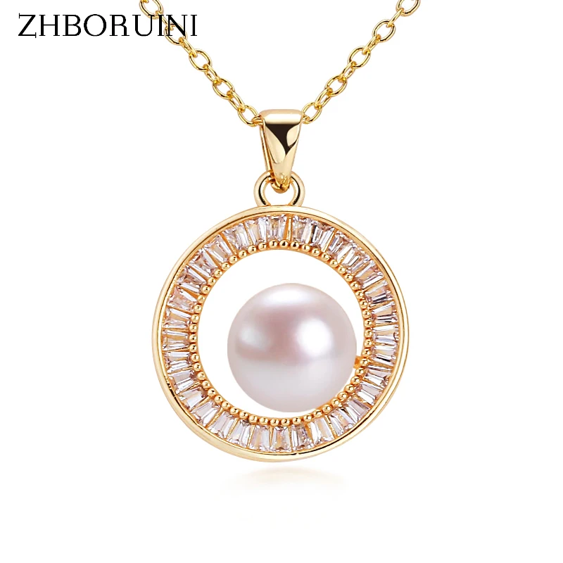 ZHBORUIN Round Choker Pendant Freshwater Pearl Necklace 14k Gold Filled Zircon Mosaic Clavicle Chain Woman Jewelry Gift